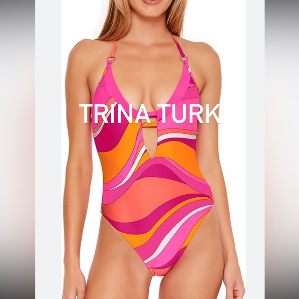 Trina Turk Plunge One piece Suit size 10 - Picture 3 of 10